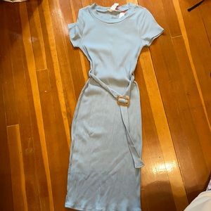 Baby blue ribbed midi dress